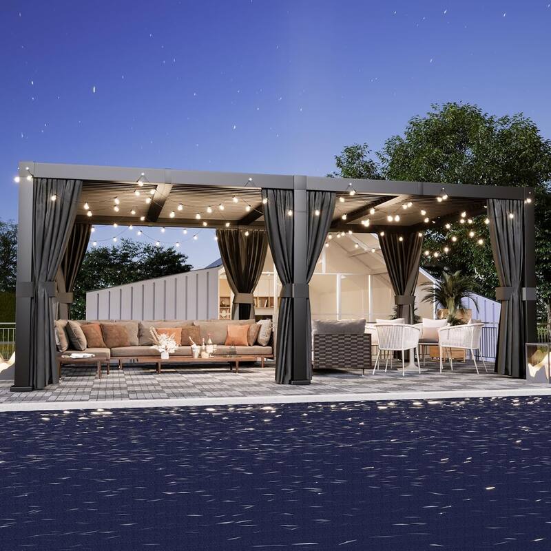 Louvered Pergola 10' x 12' Outdoor Aluminum Pergola - 12'x20' - Grey-12'x20'