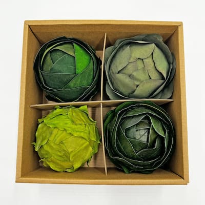 Preserved Decorative Real Leaves Topiary Ball - Magnolia ,Eucalyptus,Macadamia - Green - Set of 4