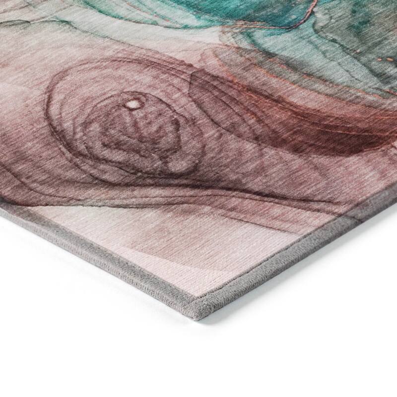 Machine Washable Indoor/ Outdoor Abstract Circles Chantille Rug