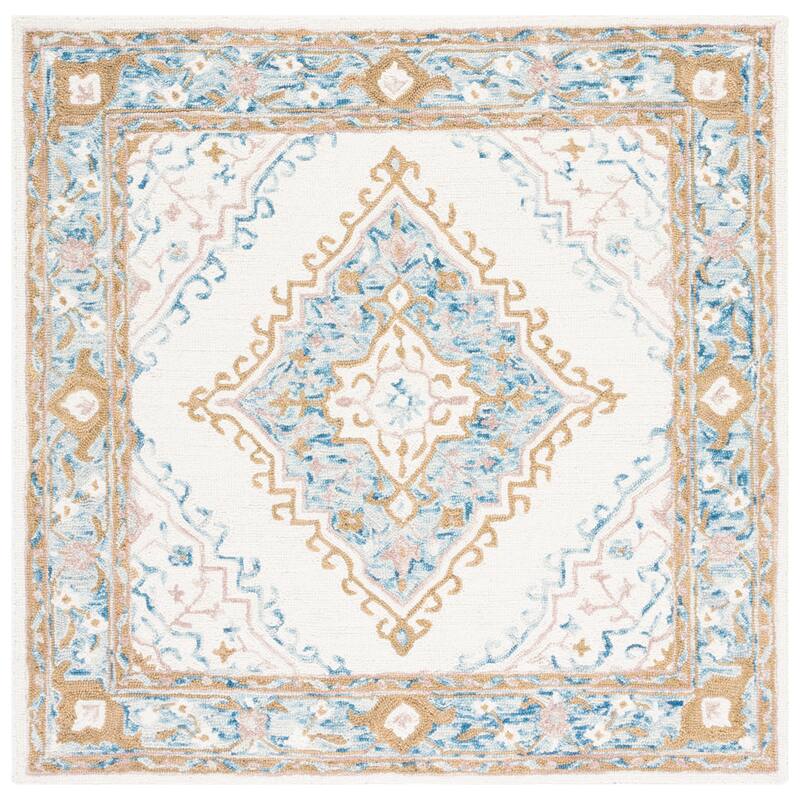 SAFAVIEH Handmade Micro-Loop Taimi Modern Wool Rug - 5' Square - Ivory/Blue
