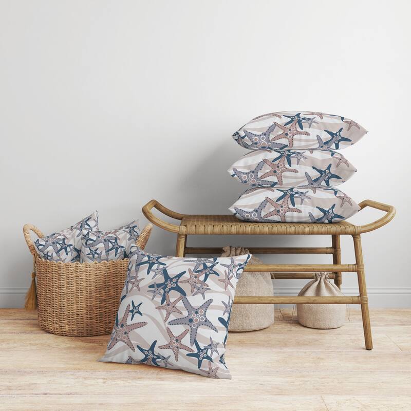 Starfish Sway Faux Suede Reversible Throw Pillow Silver and Rosy