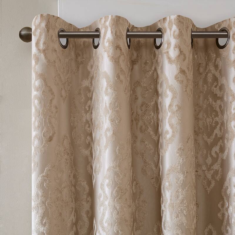 Knitted Jacquard Damask Grommet Top Curtain Panel - Champagne