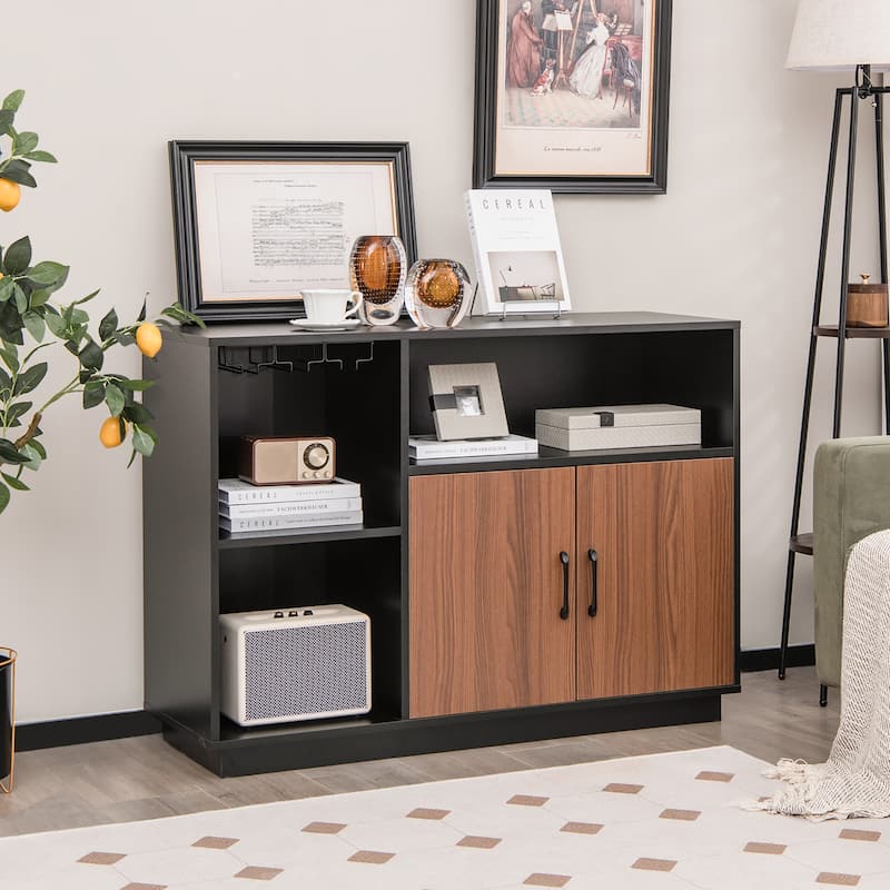 Costway Industrial Wine Bar Cabinet Sideboard Buffet with Glass Holder - See Details