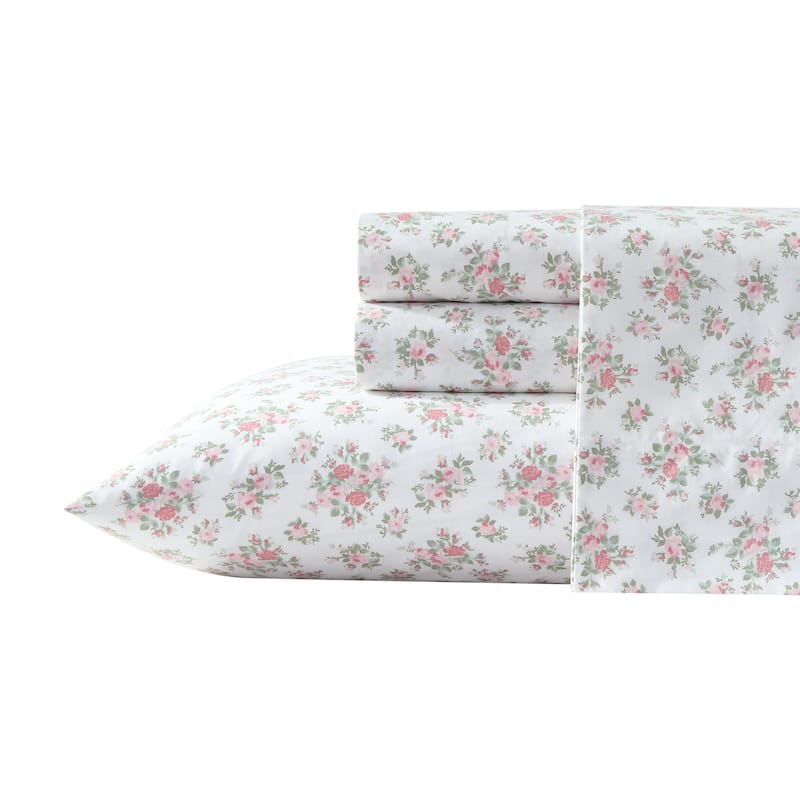 Laura Ashley Printed Cotton Percale Sheet Set - Twin - Leanna Rose Pink