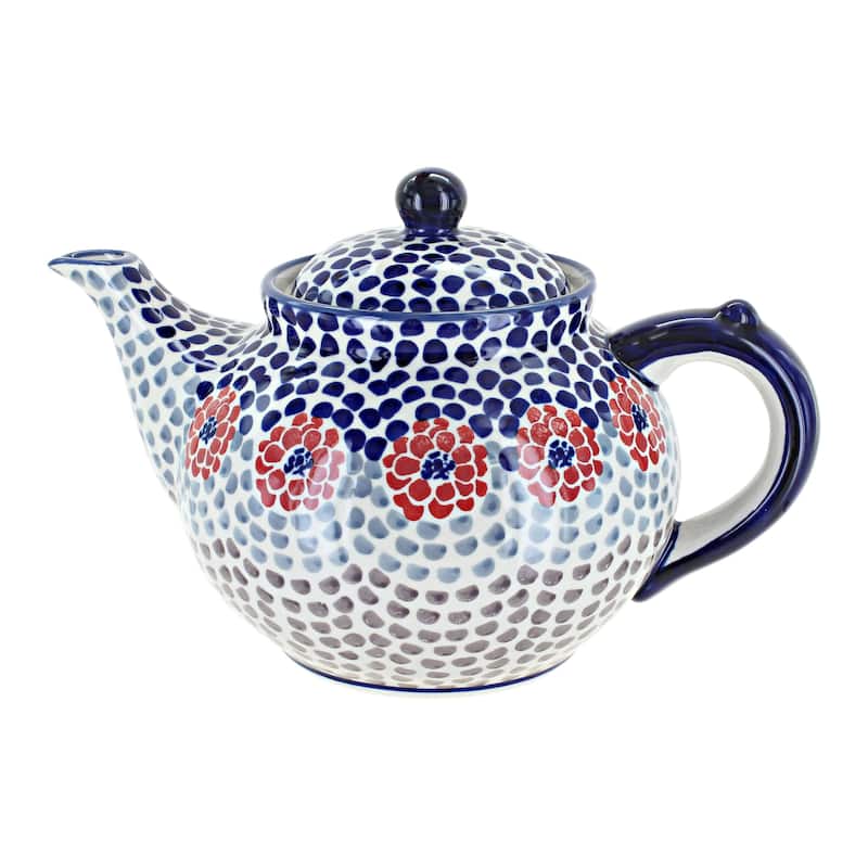 Blue Rose Polish Pottery C017 Manufaktura Teapot - Red Dahlia
