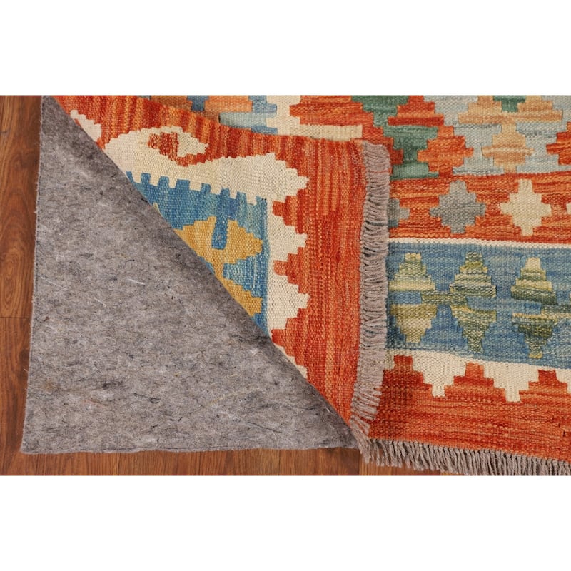 Geometric Kilim Oriental Area Rug Flatweave Wool Carpet - 4'11"x 6'7"