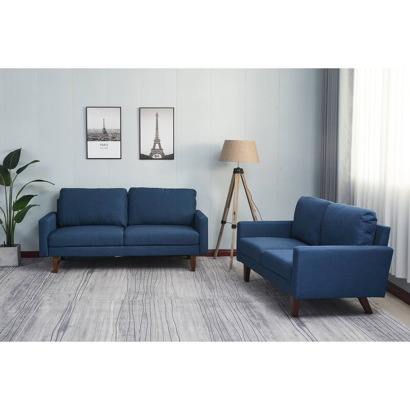 Linen 2 Piece Loveseat and Sofa Living Room Set - Dark Blue - 2 Piece