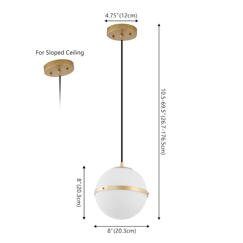Porter 8" Modern Minimalist Globe LED Pendant Light, By JONATHAN Y
