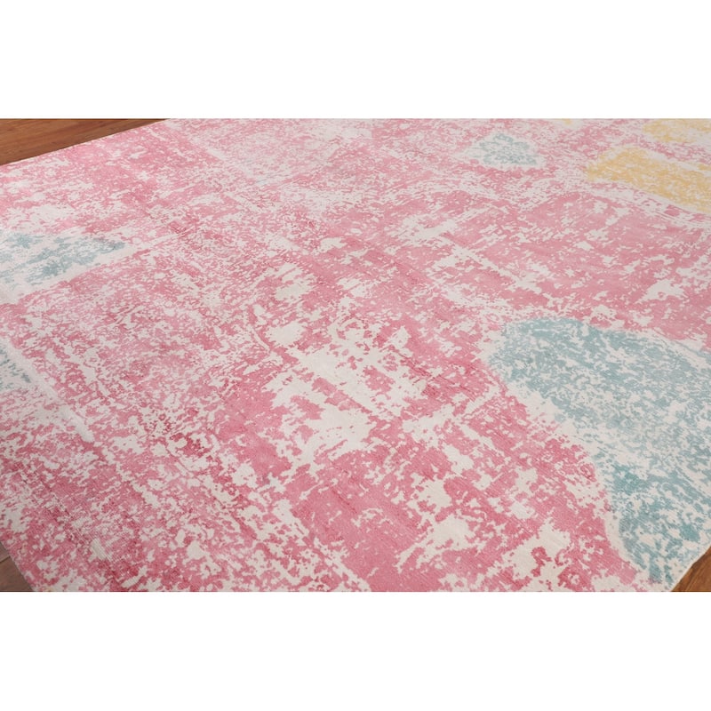 All-Over Pink Abstract Area Rug Hand-Knotted Wool Carpet - 8'0" X 9'11"