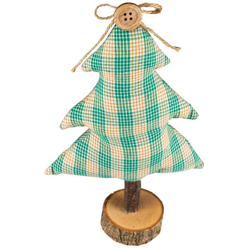 Plush Plaid Tree Christmas Decoration - 9.25" - Green and Beige