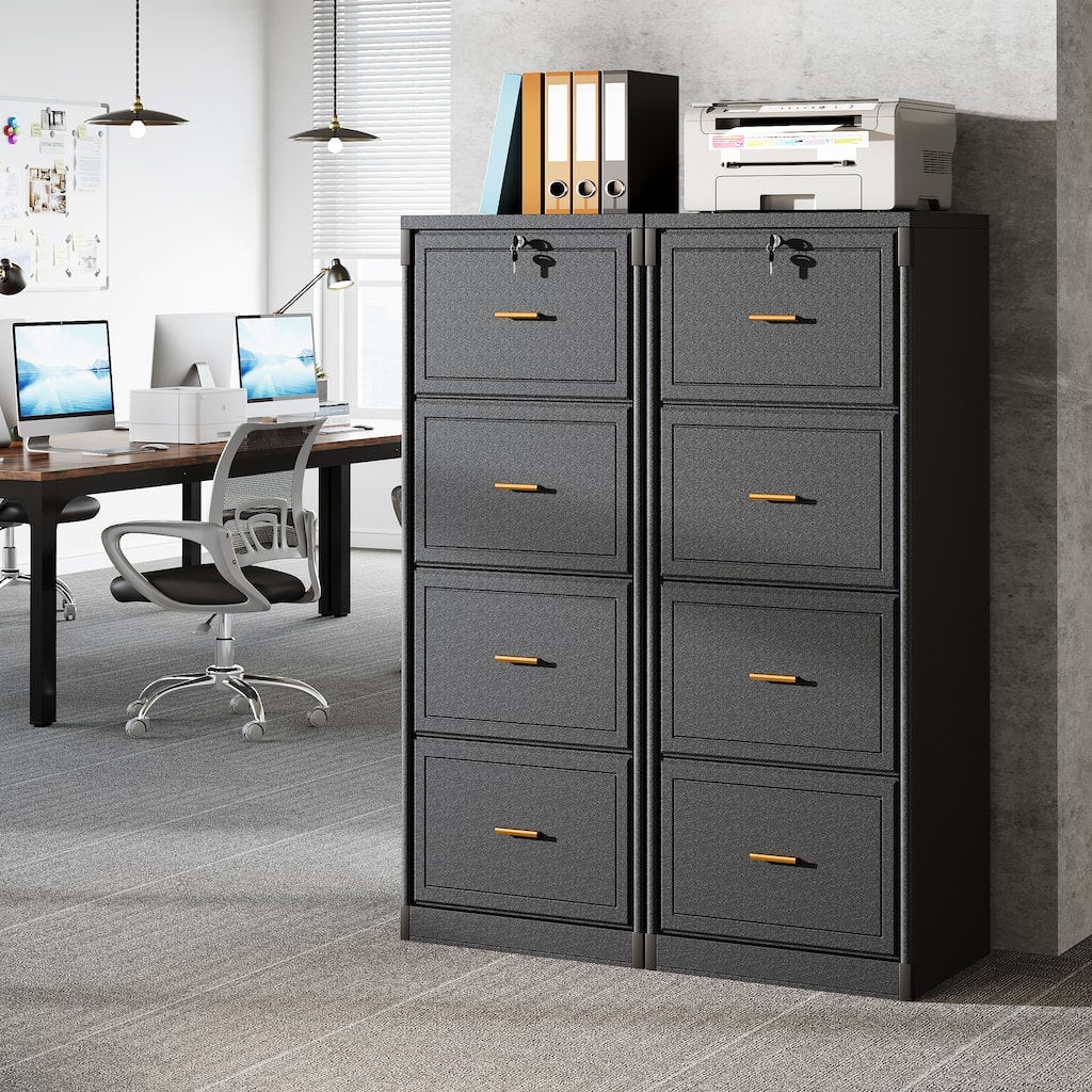 4-Drawer File Cabinet with Lock and Key, Vertical Wooden Filling Cabinet for A4/Letter/Legal Size Files