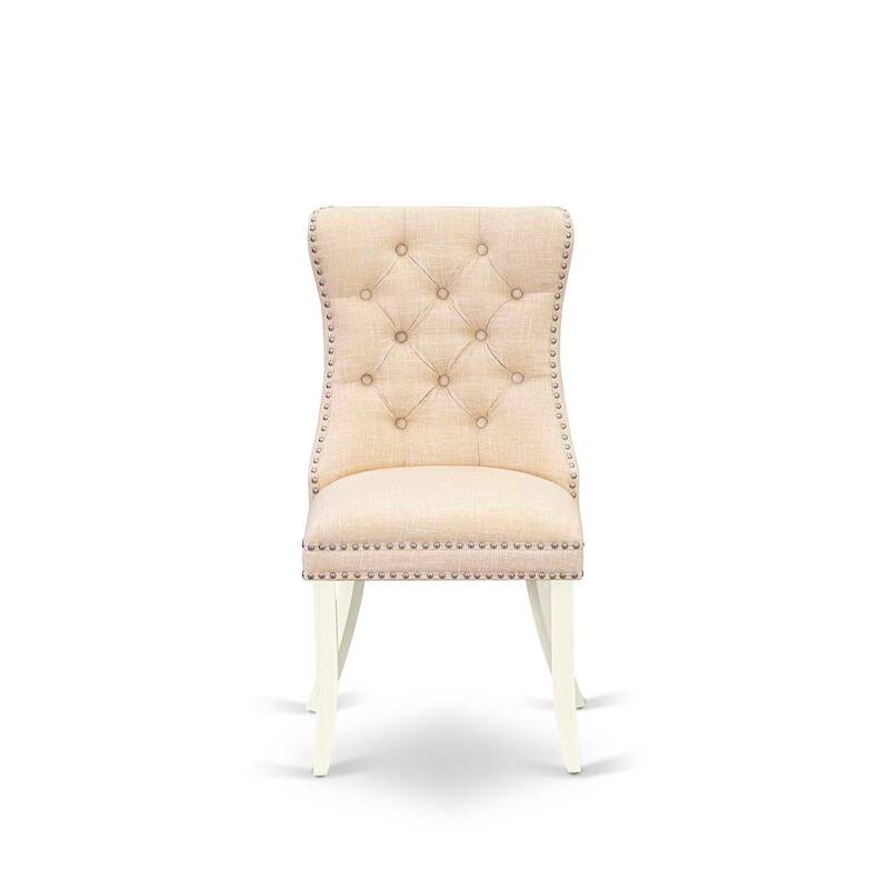Modern Parson Dining Chairs - Light Beige Linen Fabric, Set of 2, Padded Comfort