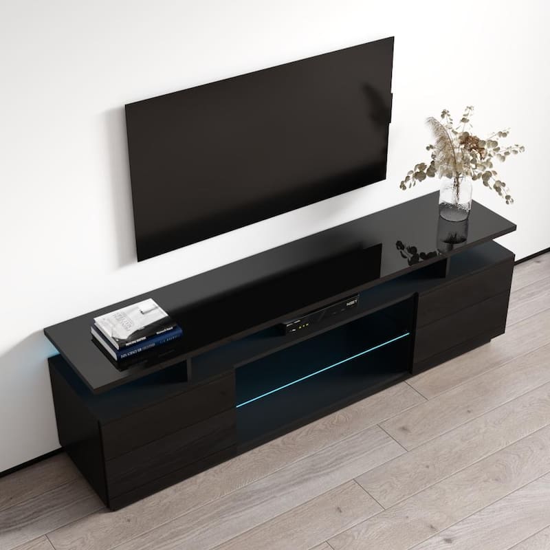 Meble Furniture Eva-K Modern 71-inch TV Stand with LED Lights for up to 80" TVs