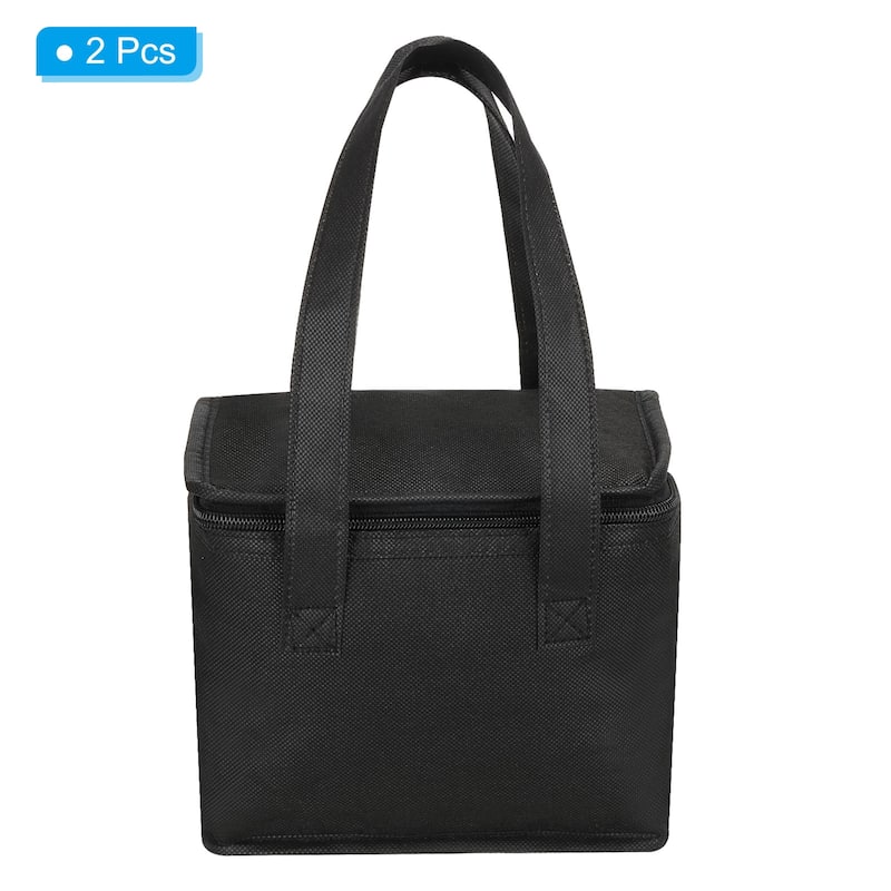 2Pcs 8.3"x5.5"x6.7" Insulated Reusable Grocery Bag Food Delivery Tote Bag, Black