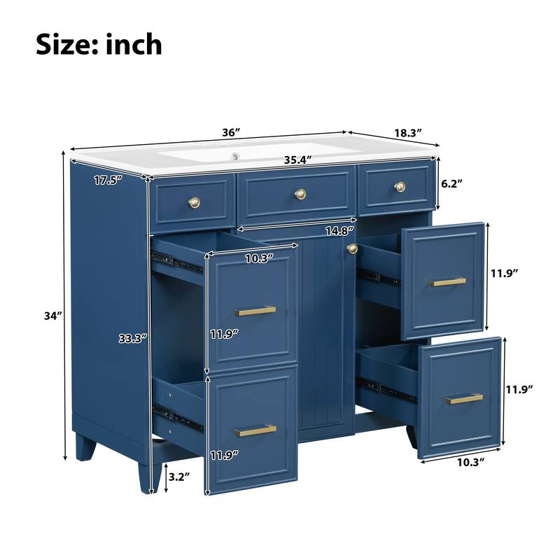 36" Bathroom Vanity with Ceramic Sink