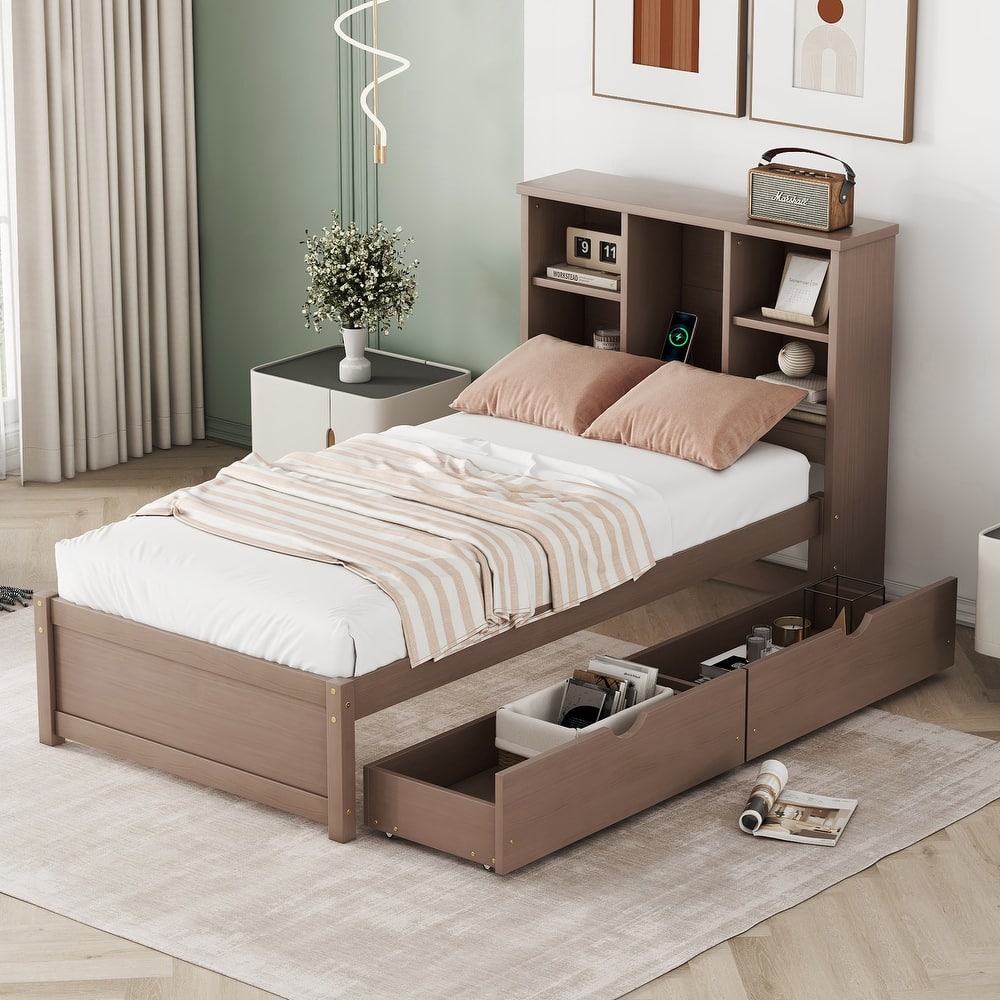 Modern Twin Platform Bed with USB Port