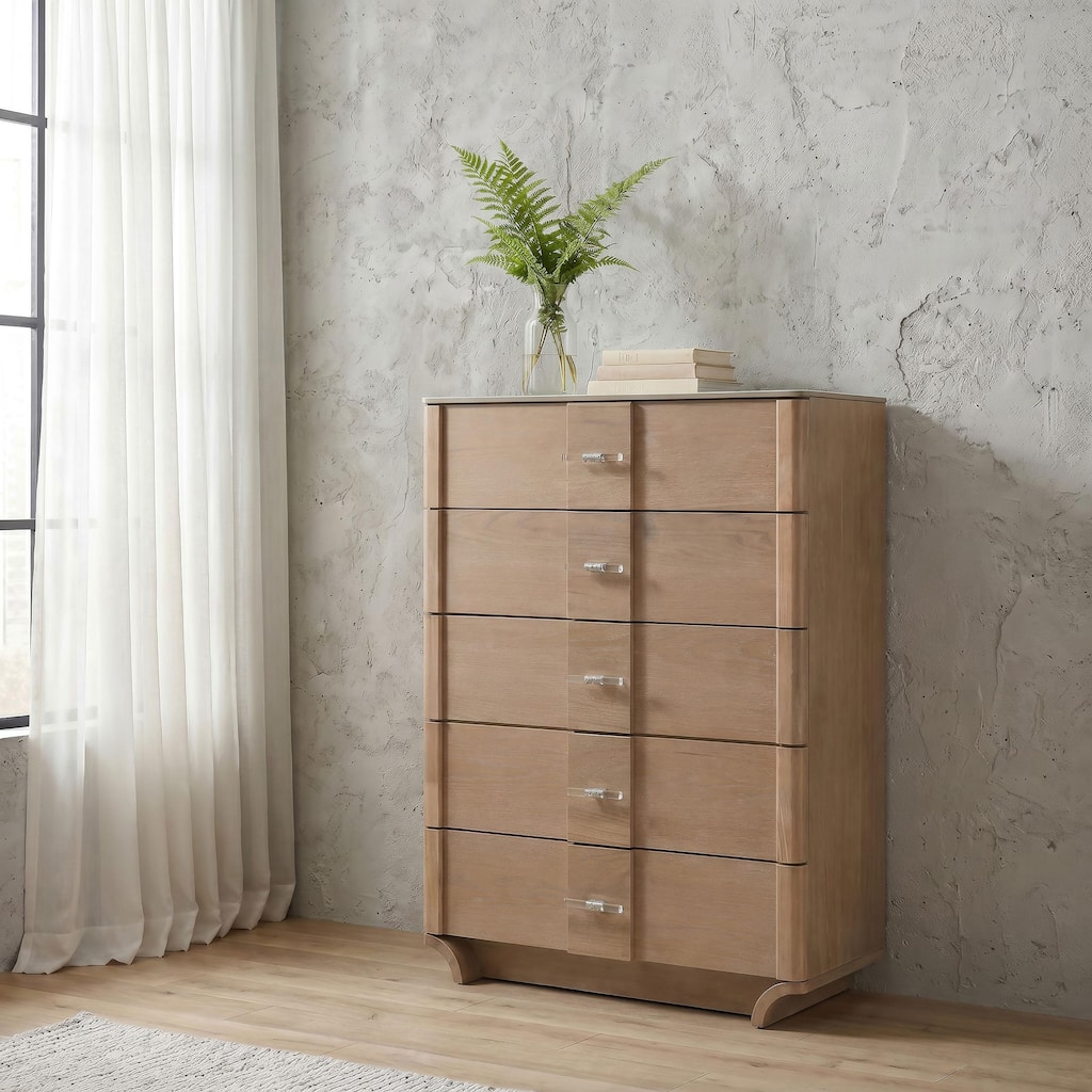 Leanne 5-drawer Sinter Stone Top Chest of Drawers Light Oak