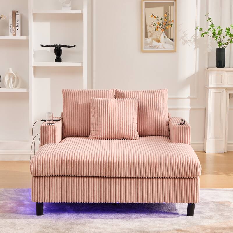 GDFStudio - Corduroy Recliner Sofa with USB Charging, RGB LED Light Strip - Suitable for Living Room and Bedroom