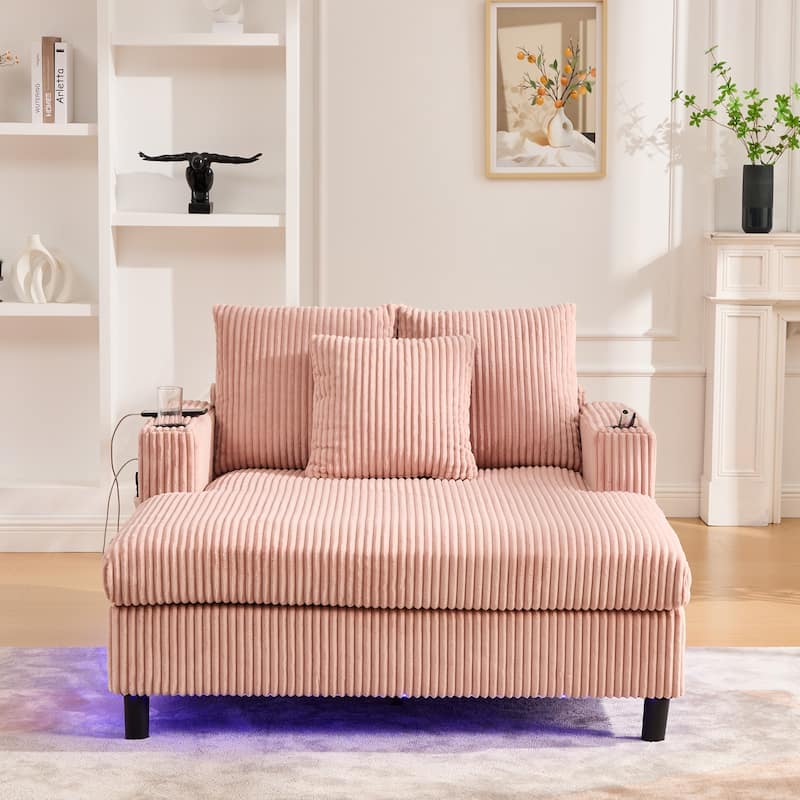 Recliner Sofa Loveseat with Chaise Lounge, Sleeper Sofa with USB & Type-C Charging Ports, Sofa Bed with Cup Holders