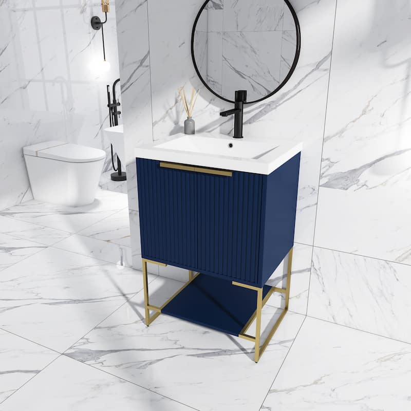 24"/30" Plywood Freestanding Bathroom Vanity Set with White Sink