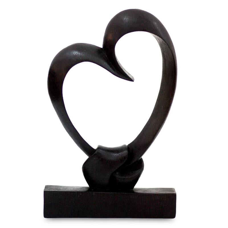 NOVICA Handmade Bonds of the Heart Wood Sculpture (Indonesia) - 7.75" H x 4.7" W x 1.2" D