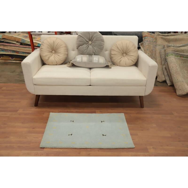 Hand Knotted Oriental 100% Wool Carpet Tribal Animal Pictorial Navy Blue & Blues Gabbeh Area Rug - 3' 0'' X 2' 0''