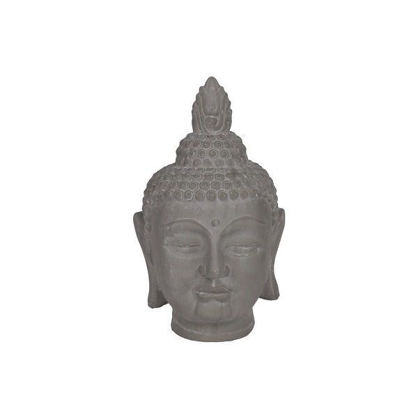Ceramic Buddha Head Figurine With Pointed Ushnisha, Grey