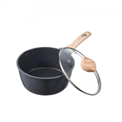 Black 2.5QT Aluminum Alloy Saucepan with Glass Lid Nonstick Coating