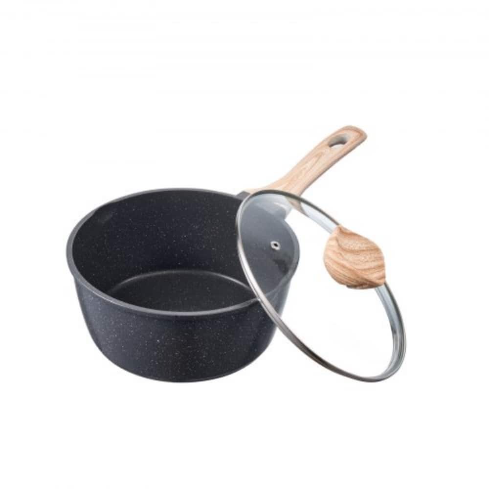 Black 2.5QT Aluminum Alloy Saucepan with Glass Lid Nonstick Coating