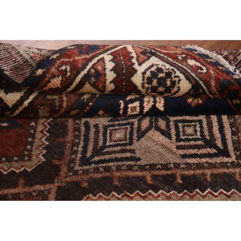 Hand Knotted Oriental 100% Wool Carpet Traditional Geometric Red Hamedan Runner Rug - 9' 10'' X 3' 8''
