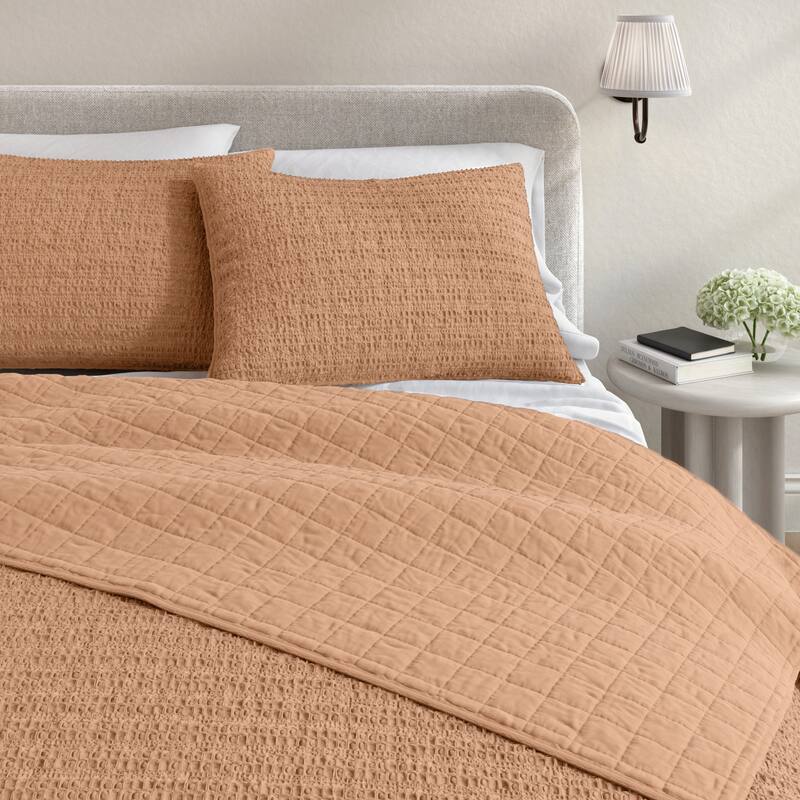 Linery & Co. Cotton Honeycomb Waffle Garment Washed Quilt Set