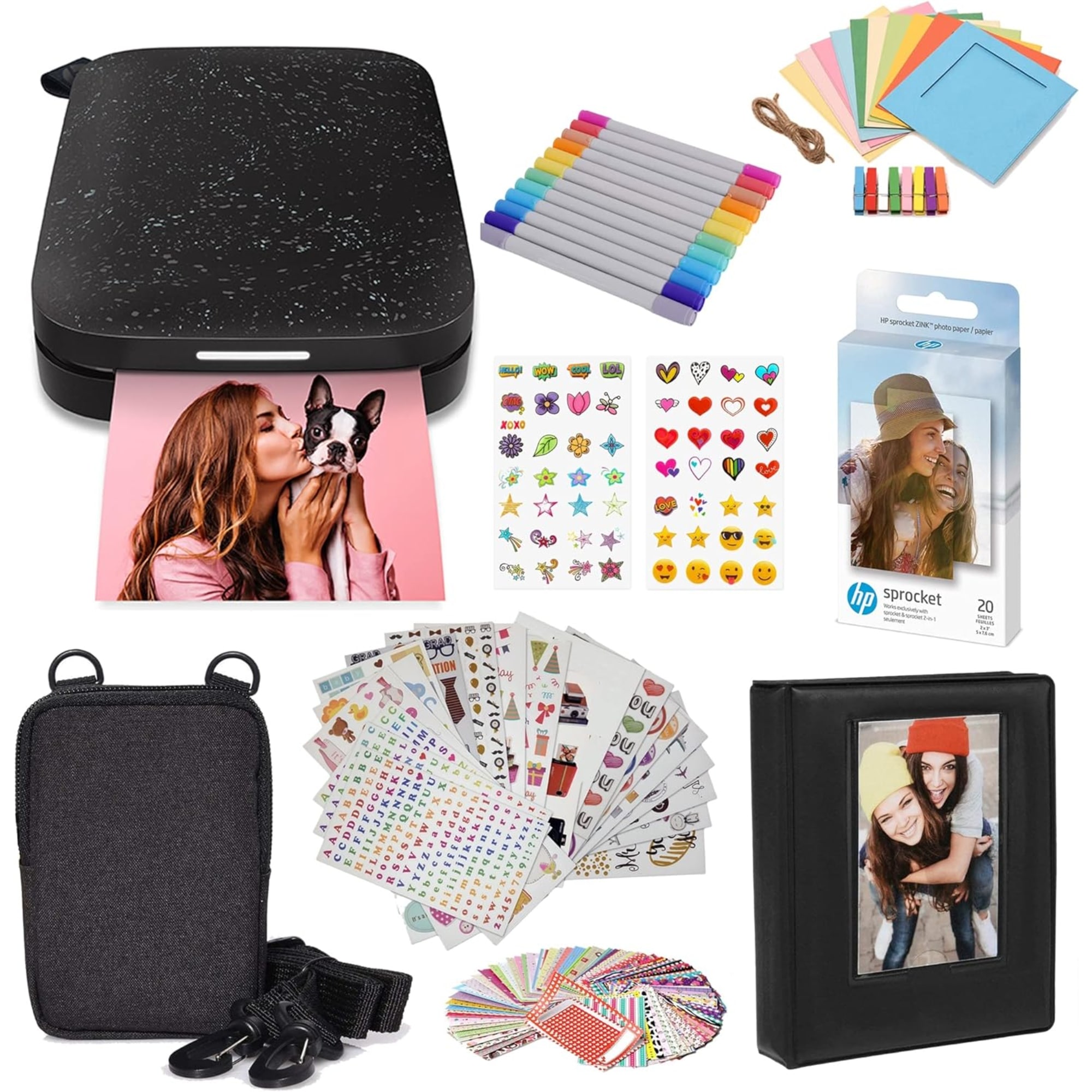 HP Sprocket Portable 2x3 Instant Photo Printer (Black Noir), Photo Paper & Accesories Starter Bundle