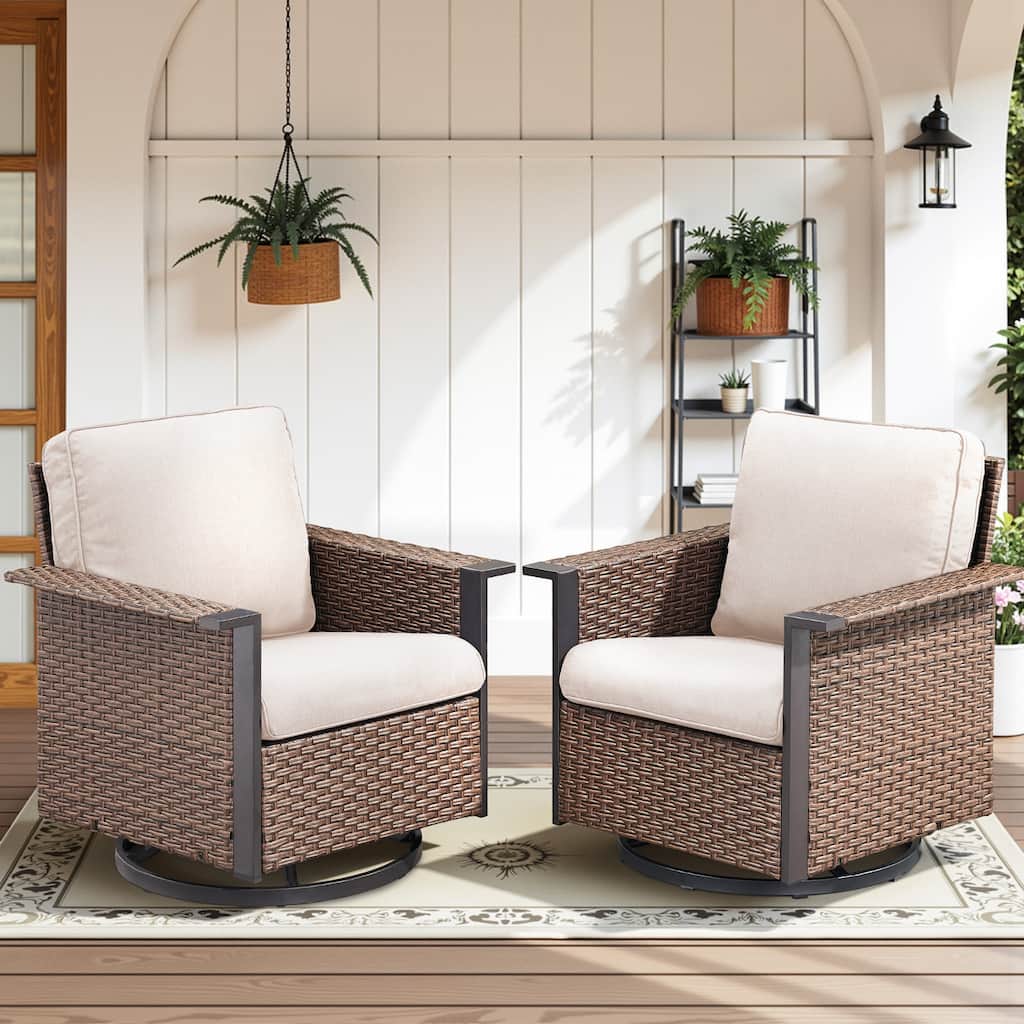 Pocassy Outdoor Wicker 2-Piece Swivel Chair with Cushion