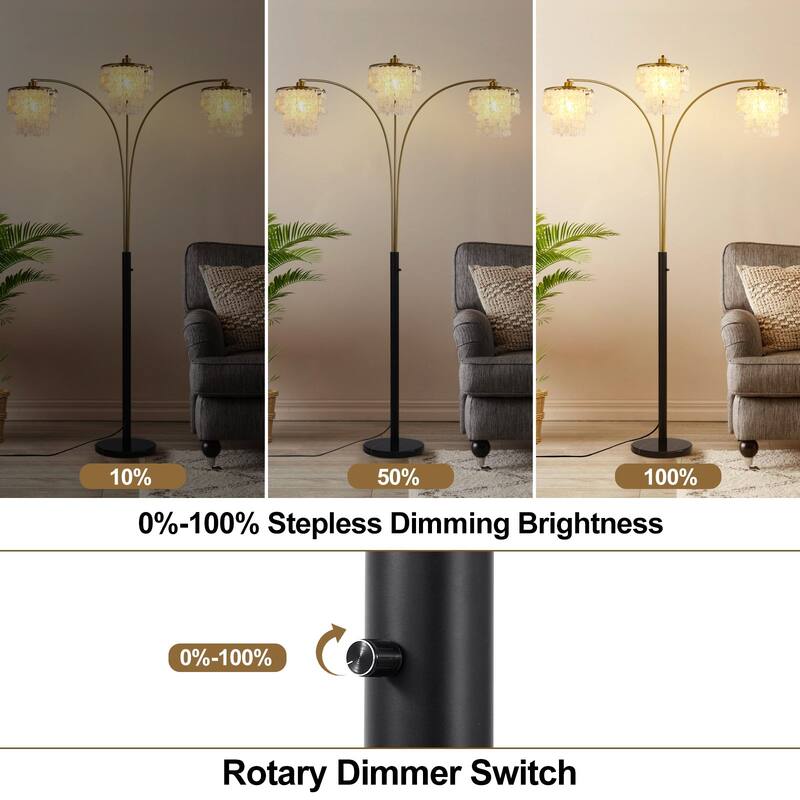 Brio 90" 3-Light Modern Gold Arc Floor Lamp - 90