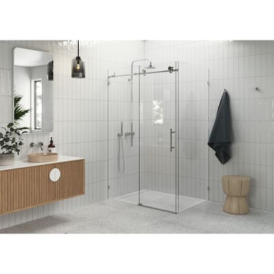 Glass Warehouse 48 in - 52 in x 36 in x 78 in Frameless Sliding Shower Door with Return Panel