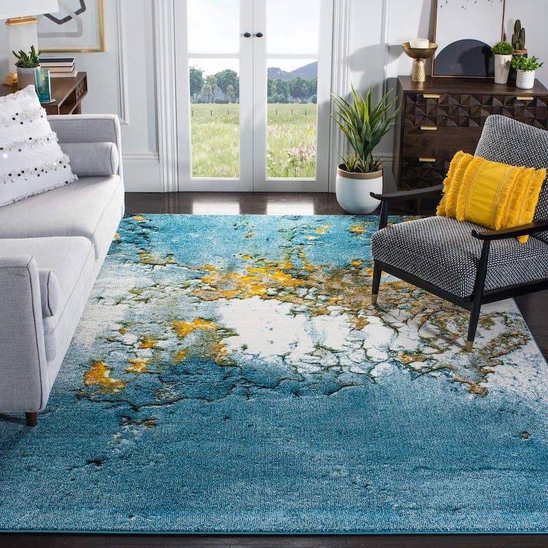 SAFAVIEH Glacier Bertille Modern Abstract Rug - 11' x 15' - Blue/Gold