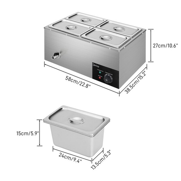 フードウォーマー ステンレス製 4容器 ZOKOP 600W 20Qt Stainless Steel Four Plates Heating Food Warmer