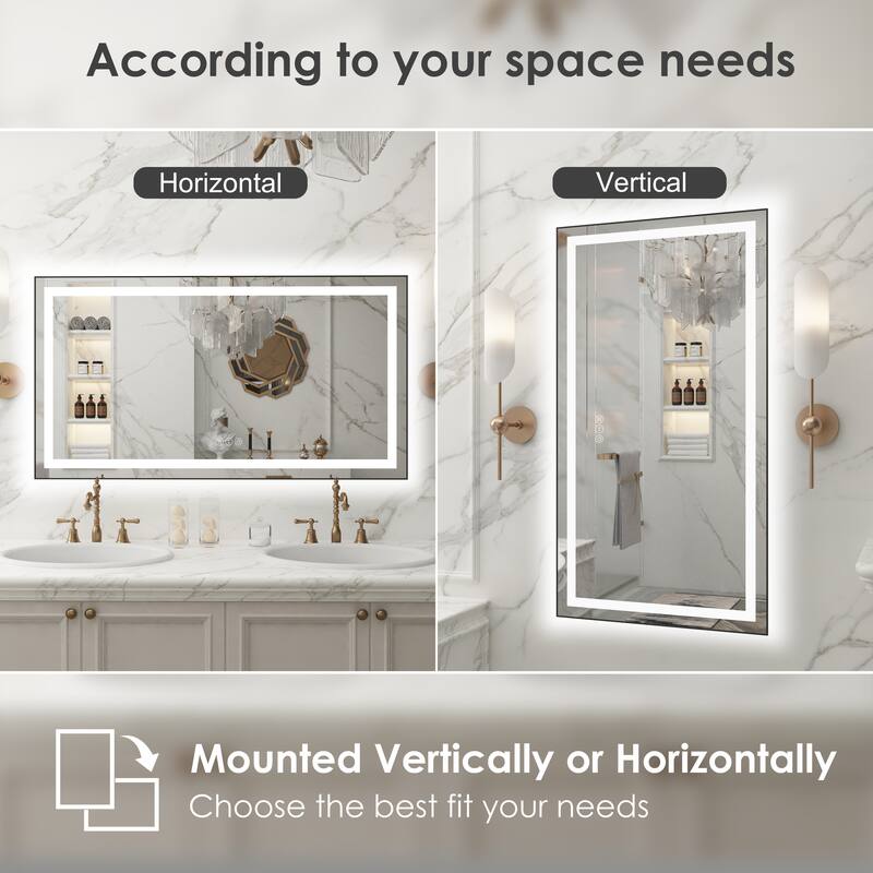 QuivaraView Aluminum front light and backlit LED lighted Framed Tempered Glass Bathroom Vanity Wall Mounted Mirror