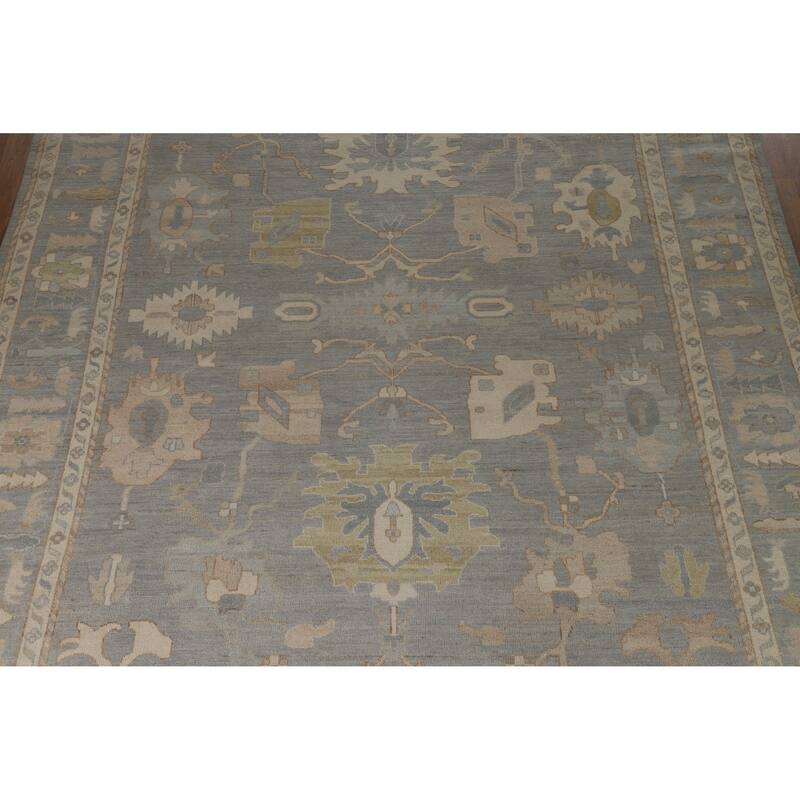 Hand Knotted Oriental 100% Wool Carpet Transitional All-Over Greys & Charcoal Oushak Area Rug - 11' 11'' X 9' 4''