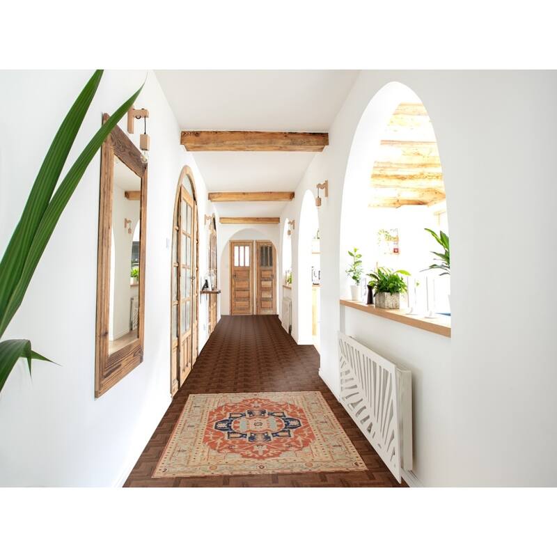 Orange Vegetable Dye Heriz Serapi Rug Hand-Knotted Wool Carpet - 3'1"x 4'10"