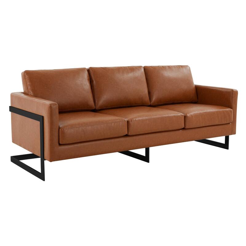 Lincoln Modern Minimalist Leather 3-Seater Sofa Couch w Removable Cushions in Stainless Steel Base for Living Room Bedroom - Brown