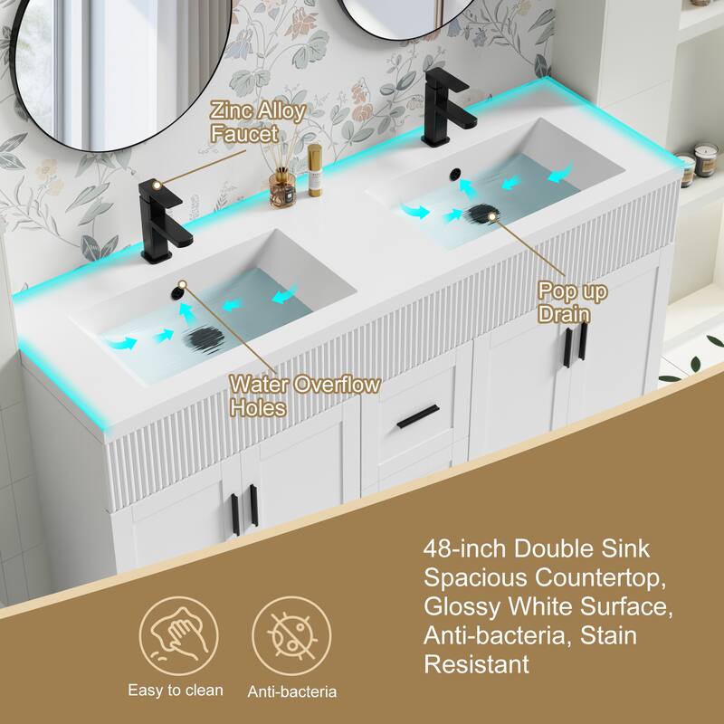 Wavy Line 30"/36"/48" Bathroom Vanity Set with Sink & Faucet