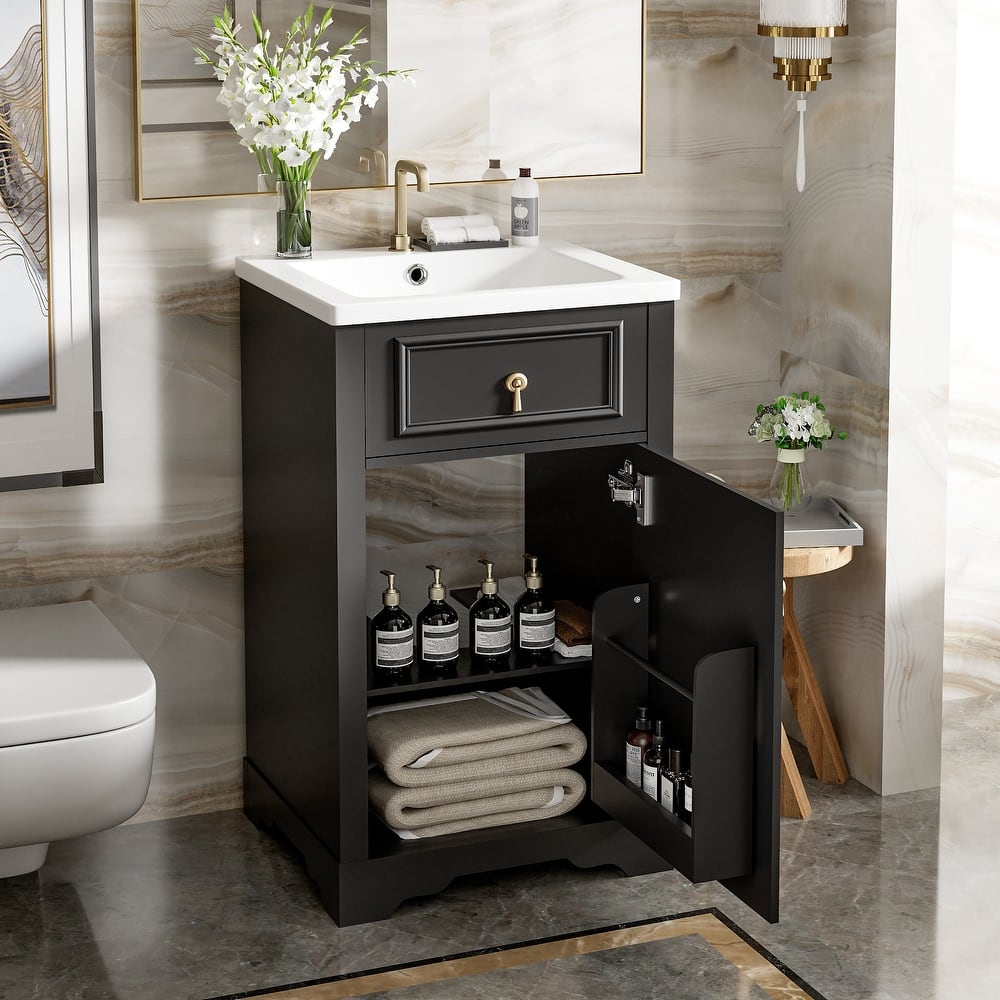 20-Inch Bathroom Vanity with Ceramic Sink, Soft Close Door, Adjustable Shelf, and Door-Mounted Storage Rack