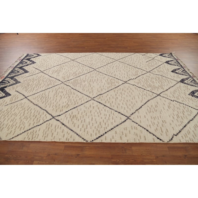 Trellis Moroccan Area Rug Hand-Knotted Wool Carpet - 6'11"x 10'9"