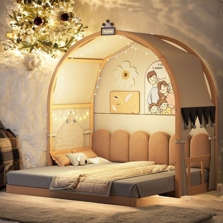 Kids Extended Bed With Arched Roof Light Strip Interactive Whiteboard