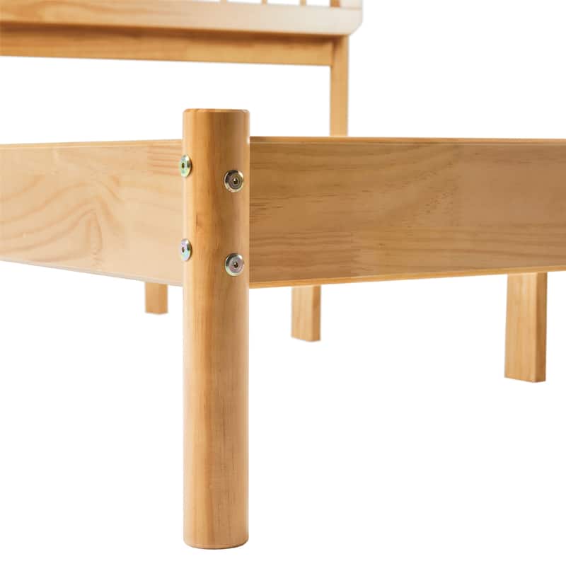 Mid-Century Modern Solid Wood Queen Spindle Bed in Natural Pine