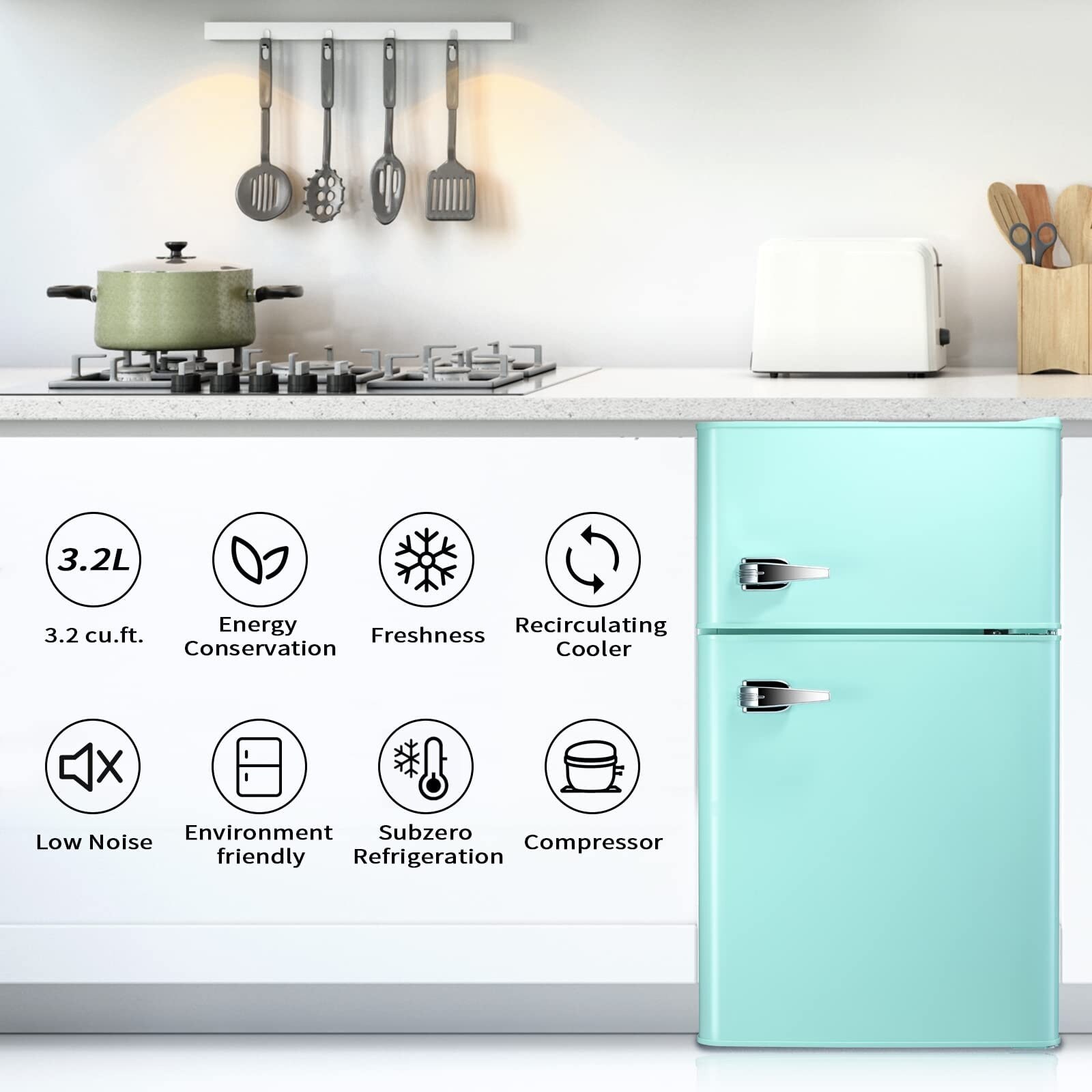 Compact Mini Refrigerator Separate Freezer Small Fridge 2 Door Removable Retro Stainless Steel Shelves Garage Camper Basement Bed Bath Beyond 40762870