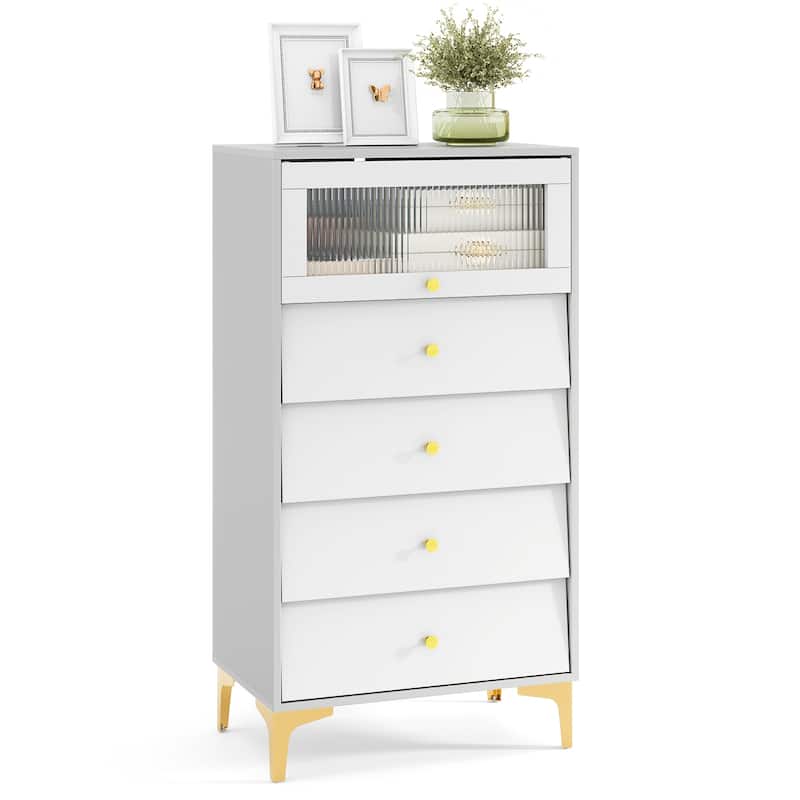 Gymax 4 Drawer Dresser 44.5'' Tall Dresser Chest of Drawers w/Flip-up - 4-drawer - Grey