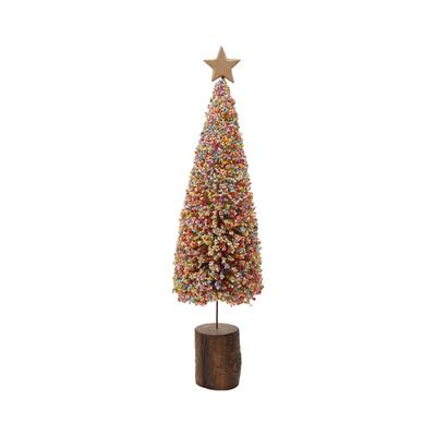 Foam Microbeads and Resin Christmas Tree with Wood Slice Base and Star - 4.75"L x 4.75"W x 18.13"H