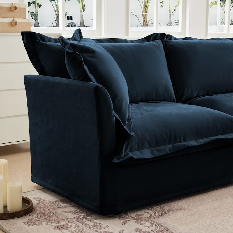 120" Chenille L-Shaped Sectional with Convertible Ottoman & 2 Pillows and 3-Seater Cloud Couch